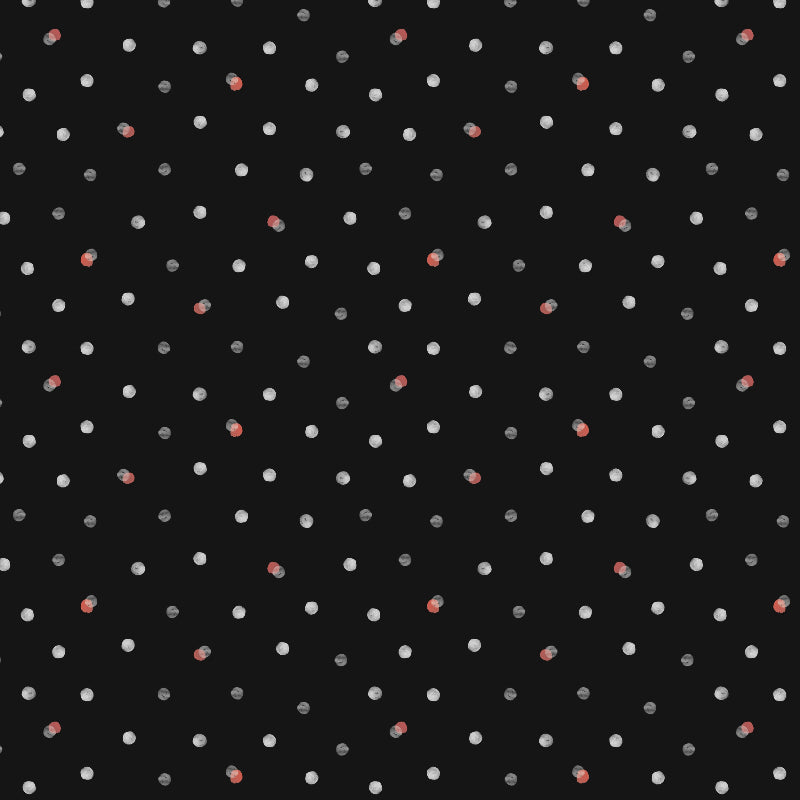 Black background with small white and red polka dots