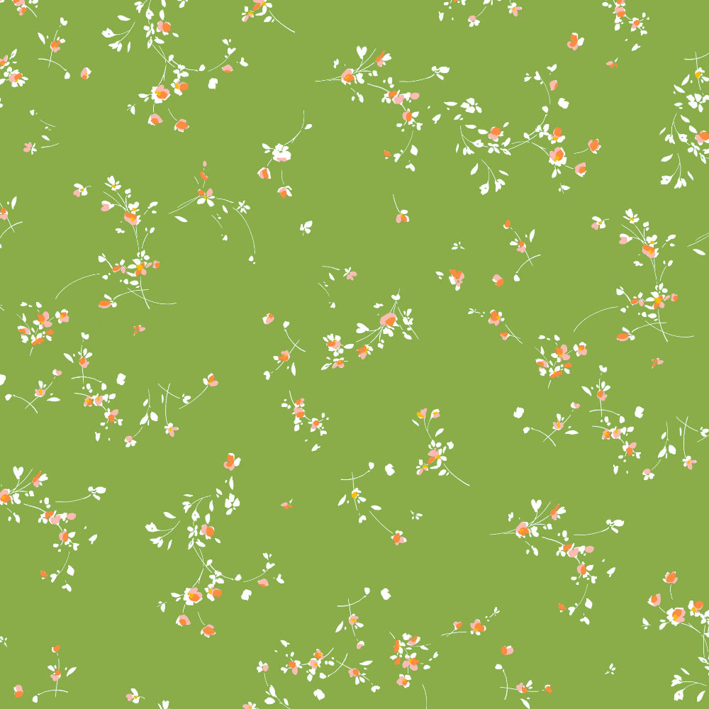Floral pattern with small flowers on a green background