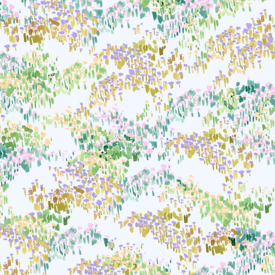 Colorful abstract floral dabby paint pattern on a white background