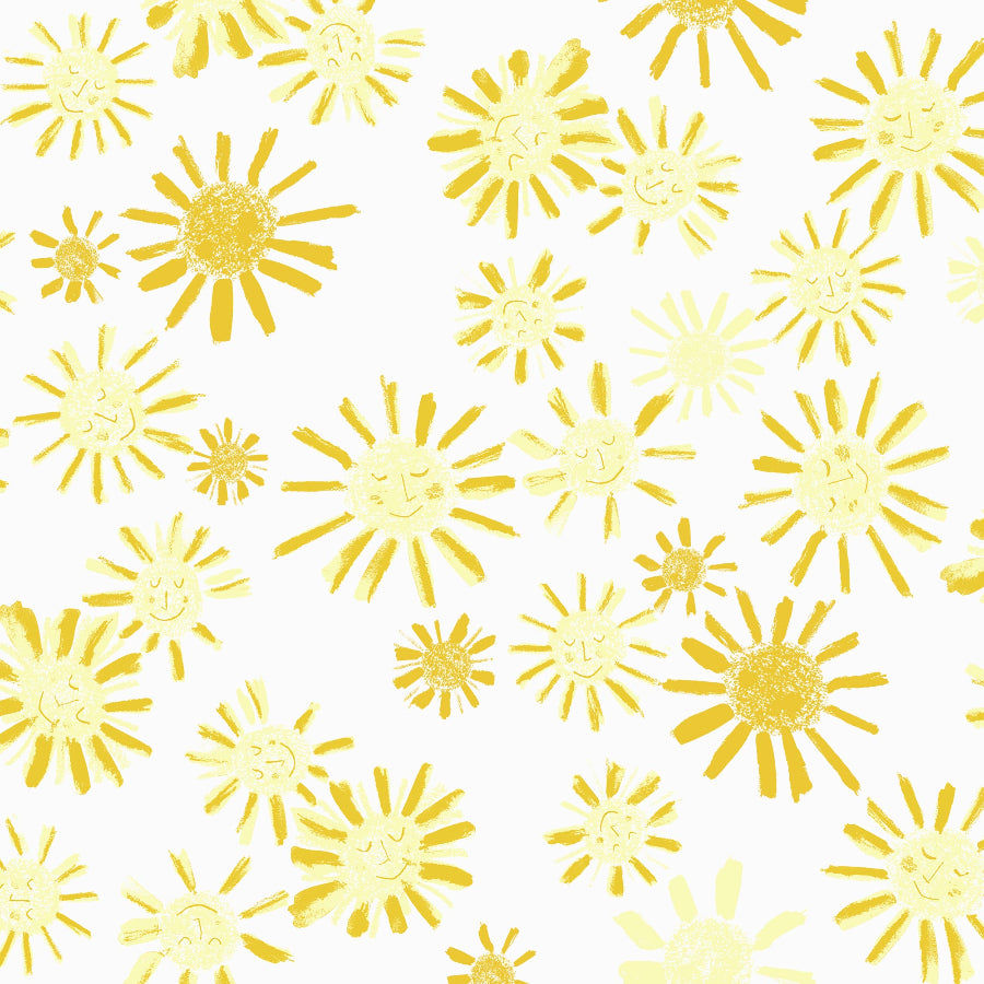 Pattern of yellow suns on a white background