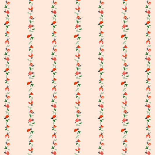 Decorative pattern of vertical floral garlands on a beige background