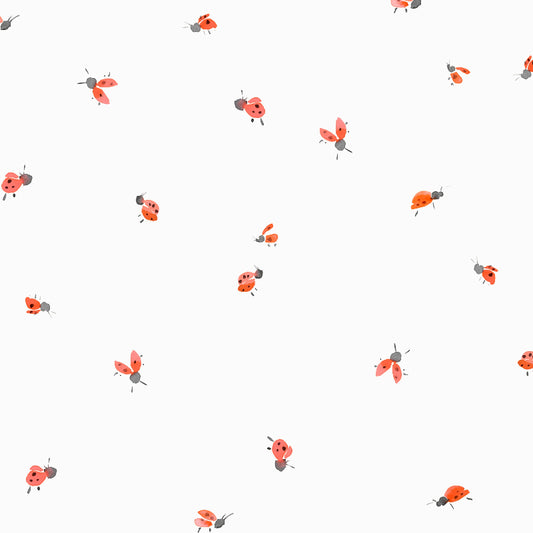 Pattern of small ladybugs on a white background
