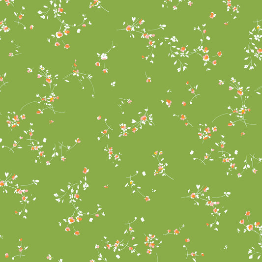 Floral pattern with small flowers on a green background