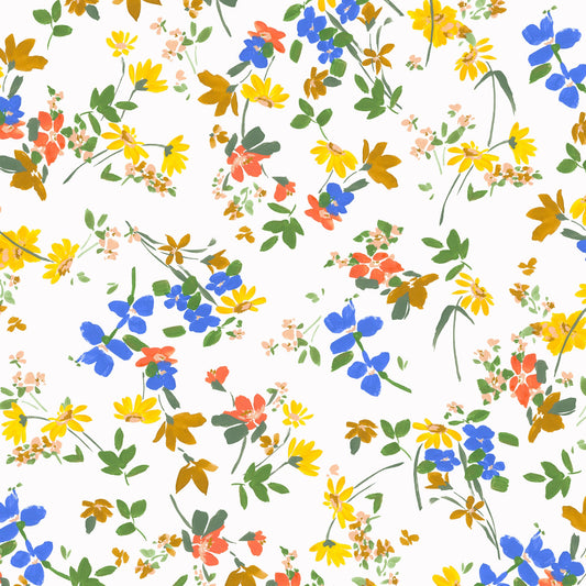 Pattern of colorful flowers on a white background