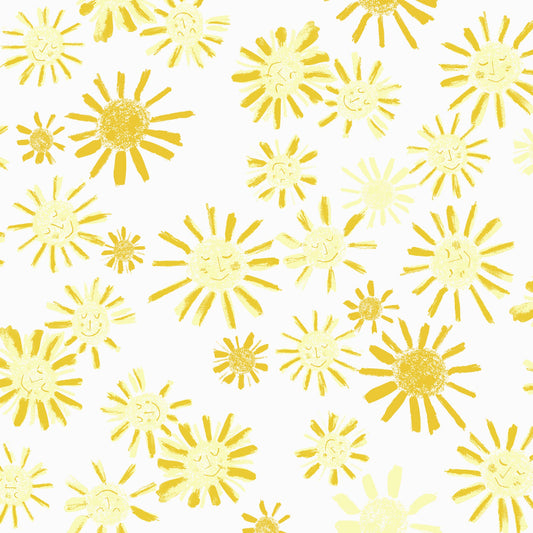 Pattern of yellow suns on a white background