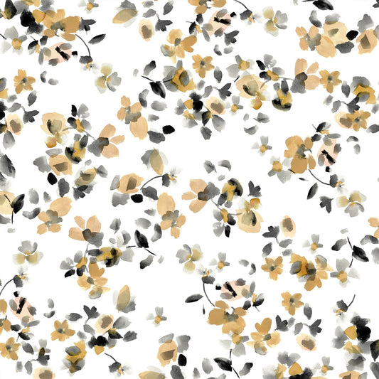 An abstract floral design with black, white, gray, and tan animal print colors.