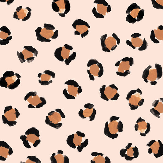 A hand painted leopard print design in shades of brown and beige on a white background.